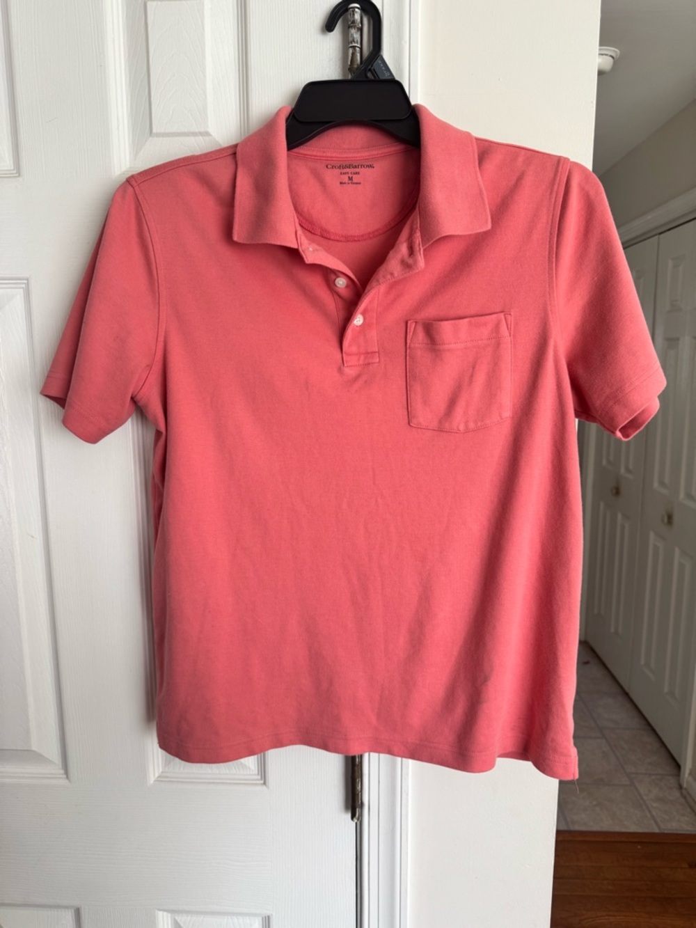 Croft & Barrow Men’s Medium Pocket Polo Shirt Salmon Coral Pink Short Sleeve M
